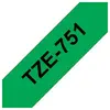 Image de Brother TZe-751 - Noir sur vert - Rouleau (2,4 cm x 8 m) 1 cassette(s) ruban laminé - pour Brother PT-D600; P-Touch PT-3600, D800, E550, P750, P900, P950; P-Touch Cube Plus PT-P710