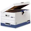Image de Caisse archives carton Bankers Box capacité - pour format folio - H. 31 cm x l. 56,5 cm x P. 39 cm - Blanc / Bleu - Montage automatique - Lot de 10
