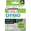 Image de Dymo Ruban D1 S0720550 pour étiqueteuse - 12 mm x 7 m - Rouge sur Blanc