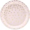 Image de Assiette en papier ronde rose clair à pois Or (Lot de 6)