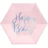 Image de Assiette en papier rose Happy Birthday irisé (Lot de 6)