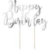 Image de Décoration pour gâteau Happy Birthday argent
