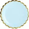 Image de Assiette en papier bleu clair avec bordures or (Lot de 6)