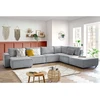 Image de Canapé d'angle fixe modulable XL NIHAD tissu velours côtelé avec pouf gris clair angle gauche BOBOCHIC 7 places