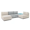 Image de Canapé d'angle fixe 100% modulable NIHAD tissu velours côtelé 2 chauffeuses, 1 pouf et 2 méridiennes multicolore BOBOCHIC 6 places