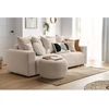 Image de Canapé droit convertible coffre ENVY tissu bouclette doux avec pouf rond beige BOBOCHIC 3 places
