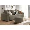 Image de Canapé droit convertible coffre ENVY tissu bouclette doux avec pouf rond marron BOBOCHIC 3 places