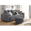 Image de Canapé droit convertible coffre ENVY tissu bouclette doux avec pouf rond gris foncé BOBOCHIC 3 places