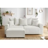 Image de Canapé droit convertible coffre ENVY tissu bouclette doux avec pouf rectangulaire blanc BOBOCHIC 3 places