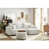 Image de Canapé d'angle réversible convertible coffre ENVY tissu bouclette doux avec pouf rond blanc BOBOCHIC 5 places