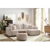 Image de Canapé d'angle réversible convertible coffre ENVY tissu bouclette doux avec pouf rond beige BOBOCHIC 5 places