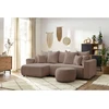 Image de Canapé d'angle réversible convertible coffre ENVY tissu bouclette doux avec pouf rond marron BOBOCHIC 5 places