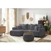 Image de Canapé d'angle réversible convertible coffre ENVY tissu bouclette doux avec pouf rond gris foncé BOBOCHIC 5 places