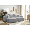 Image de Canapé d'angle réversible convertible coffre ENVY tissu bouclette doux avec pouf rectangulaire gris clair BOBOCHIC 5 places