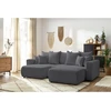 Image de Canapé d'angle réversible convertible coffre ENVY tissu bouclette doux avec pouf rectangulaire gris foncé BOBOCHIC 5 places