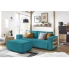 Image de Canapé droit convertible coffre tablette NIHAD velours côtelé avec pouf bleu foncé BOBOCHIC 3 places