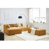 Image de Canapé d'angle fixe modulable MEGEVE tissu texturé avec pouf jaune angle gauche BOBOCHIC 5 places