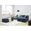 Image de Canapé d'angle fixe modulable MEGEVE tissu texturé avec pouf bleu foncé angle droit BOBOCHIC 5 places