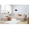 Image de Canapé d'angle fixe modulable MEGEVE tissu bouclette avec pouf beige angle droit BOBOCHIC 5 places