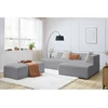 Image de Canapé d'angle fixe modulable MEGEVE tissu bouclette avec pouf gris clair angle droit BOBOCHIC 5 places