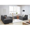 Image de Canapé d'angle fixe modulable MEGEVE tissu bouclette avec 1 chauffeuse et 1 pouf gris foncé angle droit BOBOCHIC 6 places