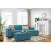 Image de Canapé d'angle fixe compact NIHAD velours côtelé avec pouf bleu foncé angle droit BOBOCHIC 3 places