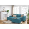 Image de Canapé d'angle fixe compact NIHAD velours côtelé avec pouf bleu foncé angle gauche BOBOCHIC 3 places