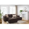 Image de Canapé d'angle fixe compact NIHAD velours côtelé avec pouf marron angle droit BOBOCHIC 3 places