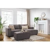 Image de Canapé d'angle fixe compact NIHAD velours côtelé avec pouf taupe angle droit BOBOCHIC 3 places