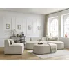 Image de Canapé d'angle fixe modulable ROUSSEAU tissu chiné avec 1 chauffeuse et 1 pouf beige angle droit BOBOCHIC 6 places