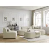 Image de Canapé d'angle fixe modulable ROUSSEAU velours côtelé avec 1 chauffeuse et 1 pouf beige angle droit BOBOCHIC 6 places