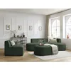 Image de Canapé d'angle fixe modulable ROUSSEAU tissu chiné avec 1 chauffeuse et 1 pouf vert angle droit BOBOCHIC 6 places