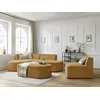 Image de Canapé d'angle fixe modulable ROUSSEAU tissu texturé avec 1 chauffeuse et 1 pouf jaune angle gauche BOBOCHIC 6 places