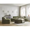 Image de Canapé d'angle fixe modulable ROUSSEAU tissu texturé avec 1 chauffeuse et 1 pouf vert angle droit BOBOCHIC 6 places