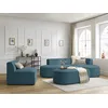 Image de Canapé d'angle fixe modulable ROUSSEAU velours côtelé avec 1 chauffeuse et 1 pouf bleu foncé angle droit BOBOCHIC 6 places