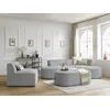Image de Canapé d'angle fixe modulable ROUSSEAU velours côtelé avec 1 chauffeuse et 1 pouf gris clair angle droit BOBOCHIC 6 places