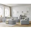 Image de Canapé d'angle fixe modulable ROUSSEAU velours côtelé avec 1 chauffeuse et 1 pouf gris clair angle gauche BOBOCHIC 6 places