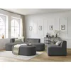 Image de Canapé d'angle fixe modulable ROUSSEAU velours côtelé avec 1 chauffeuse et 1 pouf gris foncé angle gauche BOBOCHIC 6 places