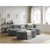 Image de Canapé d'angle fixe ROUSSEAU tissu texturé avec pouf gris foncé angle droit BOBOCHIC 5 places