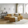 Image de Canapé d'angle fixe ROUSSEAU tissu texturé avec pouf jaune angle droit BOBOCHIC 5 places