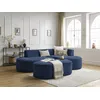 Image de Canapé d'angle fixe ROUSSEAU tissu texturé avec pouf bleu foncé angle droit BOBOCHIC 5 places