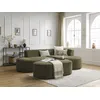Image de Canapé d'angle fixe ROUSSEAU tissu texturé avec pouf vert angle droit BOBOCHIC 5 places
