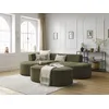 Image de Canapé d'angle fixe ROUSSEAU tissu texturé avec pouf vert angle gauche BOBOCHIC 5 places