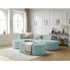 Image de Canapé d'angle fixe ROUSSEAU velours côtelé avec pouf bleu clair angle gauche BOBOCHIC 5 places