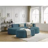 Image de Canapé d'angle fixe ROUSSEAU velours côtelé avec pouf bleu foncé angle droit BOBOCHIC 5 places