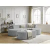 Image de Canapé d'angle fixe ROUSSEAU velours côtelé avec pouf gris clair angle droit BOBOCHIC 5 places