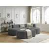 Image de Canapé d'angle fixe ROUSSEAU velours côtelé avec pouf gris foncé angle droit BOBOCHIC 5 places