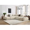 Image de Canapé d'angle fixe modulable JEANNE tissu velours avec 2 chauffeuses, 1 angle et 2 poufs beige réversible BOBOCHIC 5 places
