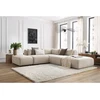 Image de Canapé d'angle fixe modulable JEANNE tissu texturé avec 2 chauffeuses, 1 angle et 2 poufs beige BOBOCHIC 5 places