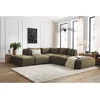 Image de Canapé d'angle fixe modulable JEANNE tissu velours avec 2 chauffeuses, 1 angle et 2 poufs vert réversible BOBOCHIC 5 places